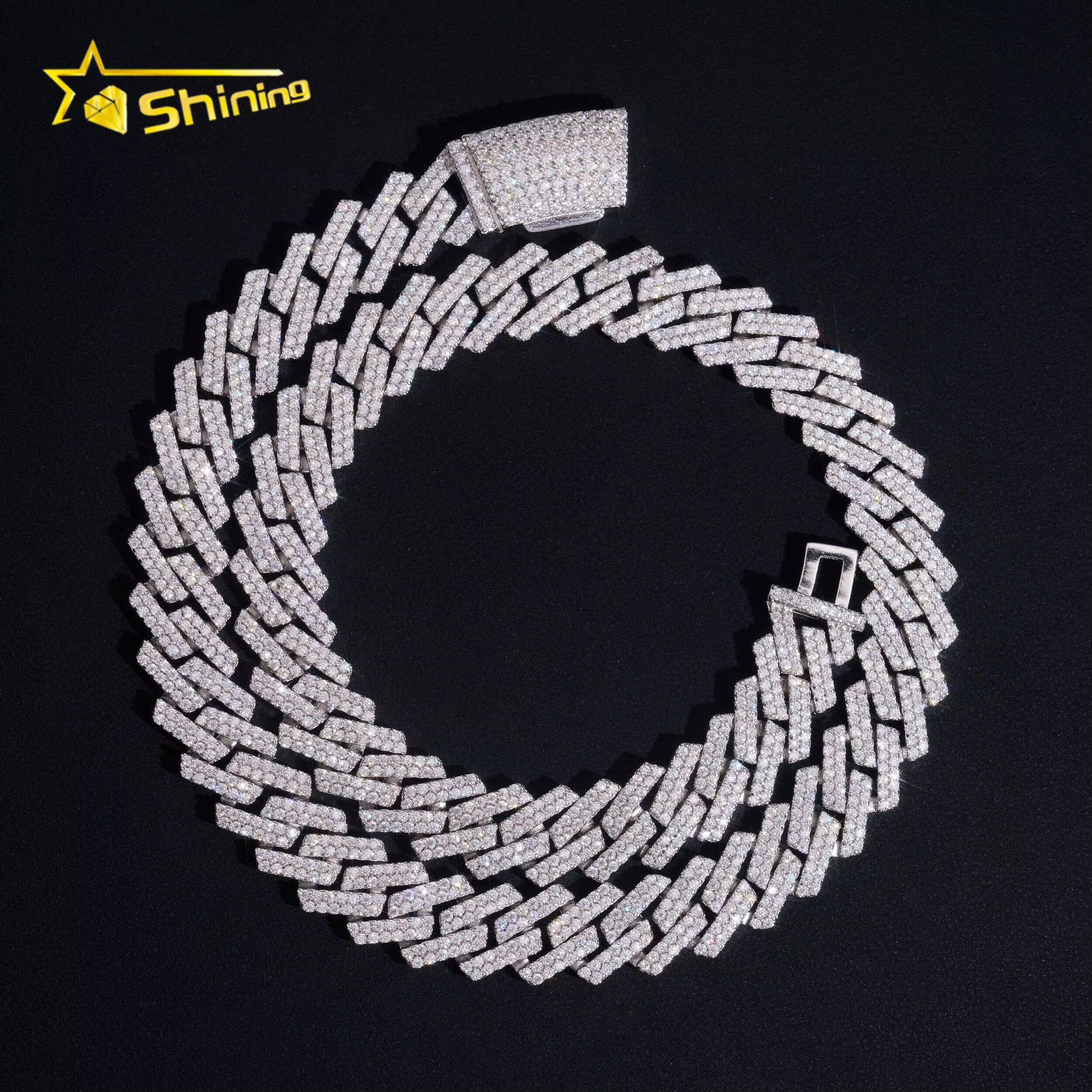 Sterling Silver 925 Shining Vvs Moissnaite Pass Diamond Test Iced Out Hip Hop Jewelry Moissanite 14mm Cuban Chain