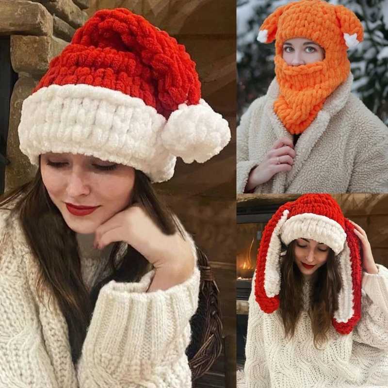 Winter Cartoon Knitting Hat Cute Animal Ear Cosplay Hat Outdoor Sport Hat Woolen Cs Windproof Heaear Balaclava Photo PropsXJ250910