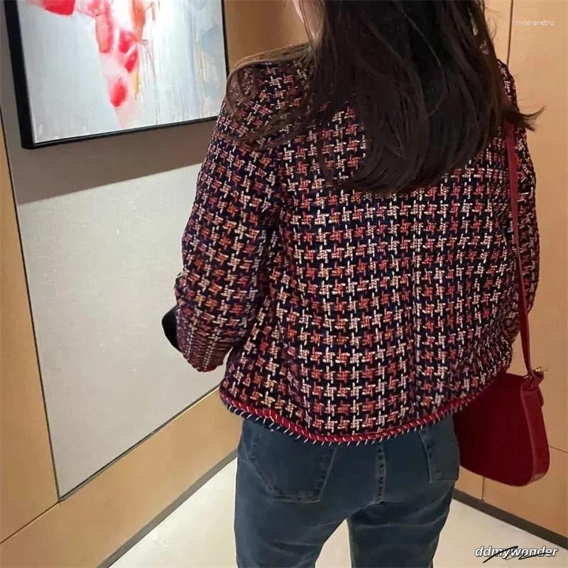 Women's Jackets Women Jacket 2024 Autumn Winter Korean Small Fragrant Tweed Coat Female Fashion Wild Short Elegant Plaid Outwear Ladies Top