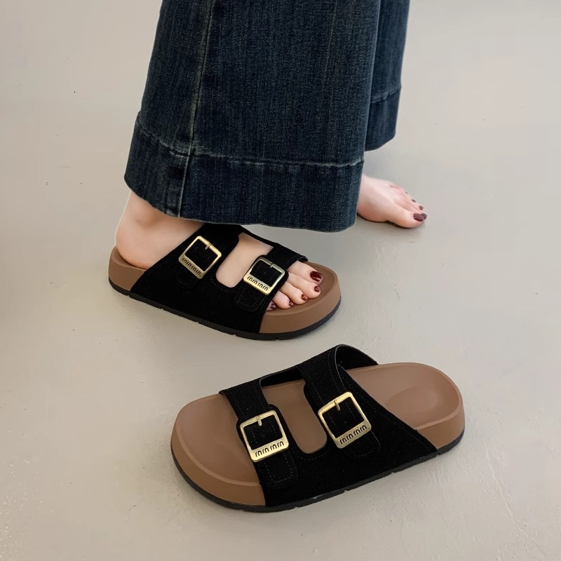 Women's Sandals Autumn New Designer Shoes Thick soled Single strap Slippers Beach Sandals Outerwear Flat Lazy Slippers