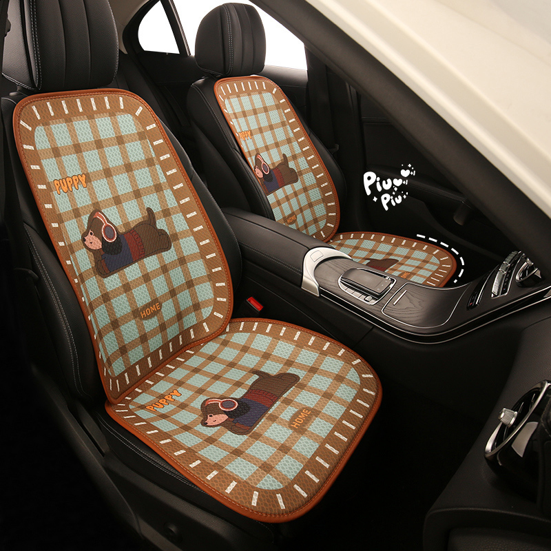 Cartoon Retro Checkered Puppy Design Universal Car Seat Cushion Four Seasons Auto Seat Covers Comfortable Soft Material 250910