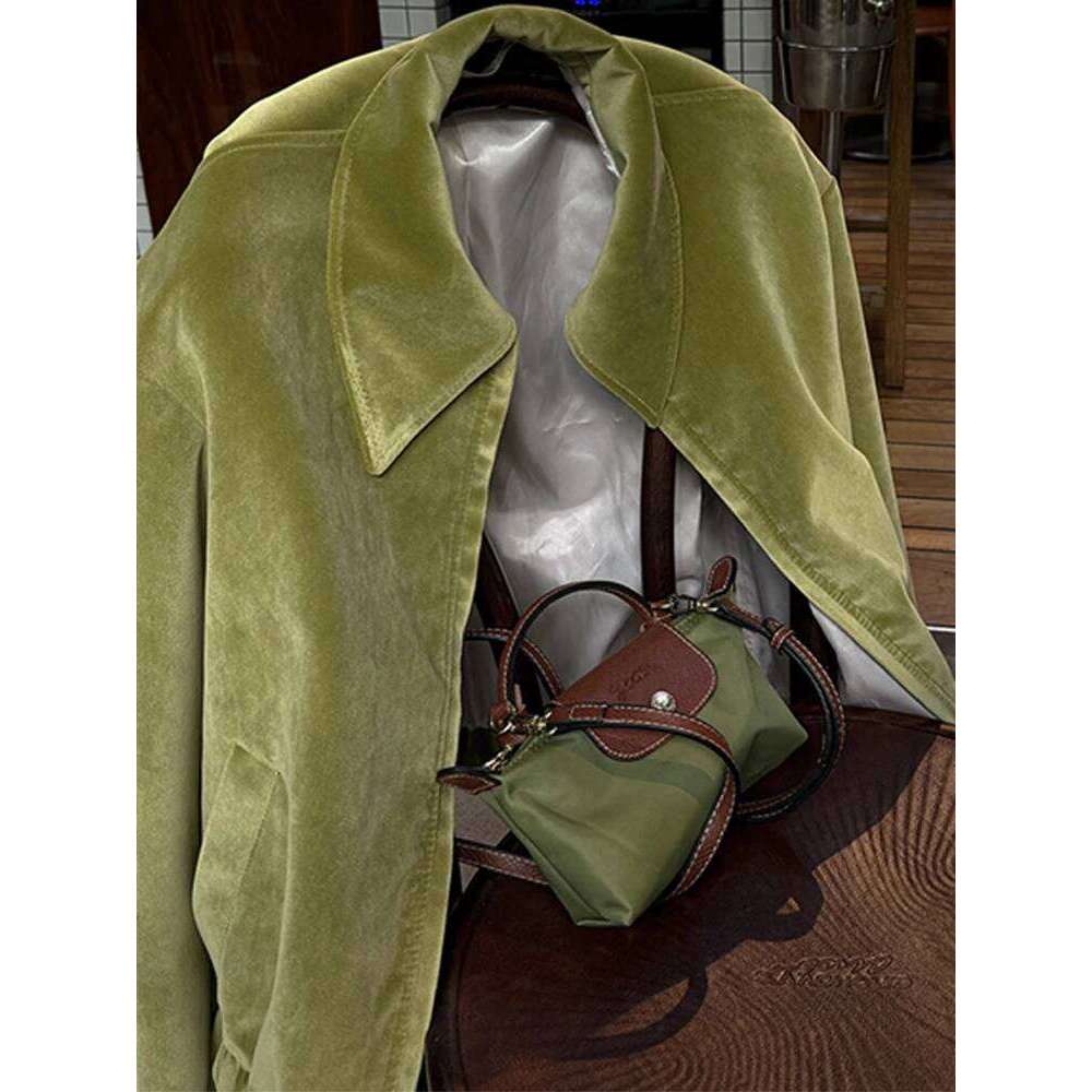 Designer Clothing 2025 Vintage Suede Cropped Jacket Women's Spring Fall Olive Green Casual Daily Zipper Coat 2025 New Outerwears Chic Streetwear
