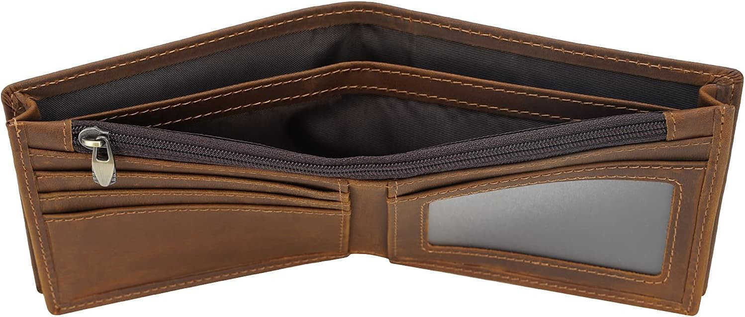 Mens RFID Blocking Cowboy Genuine Natural Crazy Horse Leather Bifold WalletZ250910