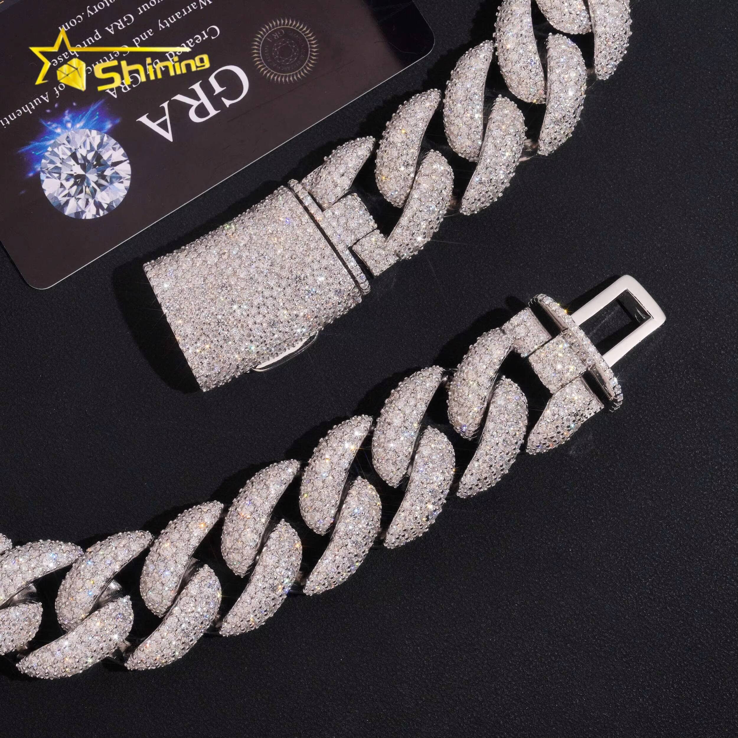 Big Heavy Cuban Chian Vvs Moissnaite Iced Out Jewelry Sterling Silver 925 White Gold Plated 24mm Mens Mosaic Hip Hop Necklace