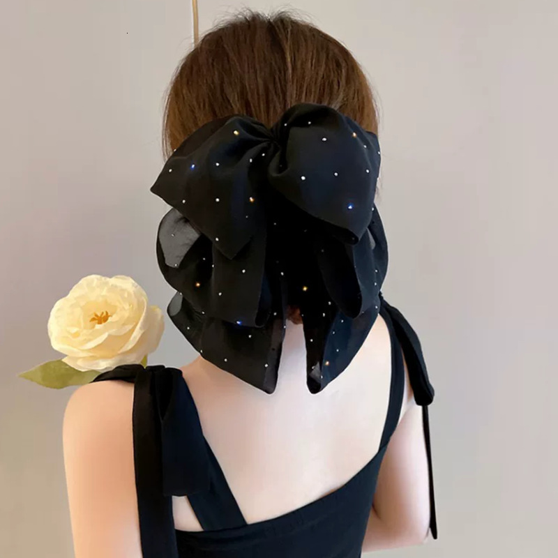 Mesh Sweet Starry Sky Bow Ribbon Claw High-End Low Ponytail Clip Back of Head Bun Hair Accessories