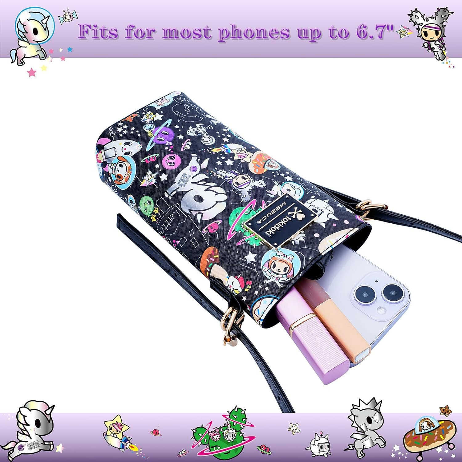 Small PVC Crossbody Purse Button Cell Phone Bag Mini Shoulder Purse Wallet Smart Phone Pocket with CARD Black Z250910