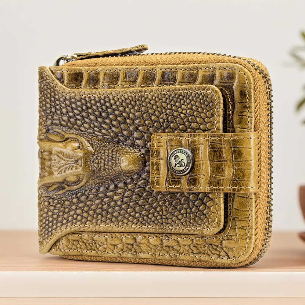 Crocodile patterned wallet Genuine Leather Wallet for Men Large Capacity ID Window Card Case with Zip Coin Pocket BrownZ250910