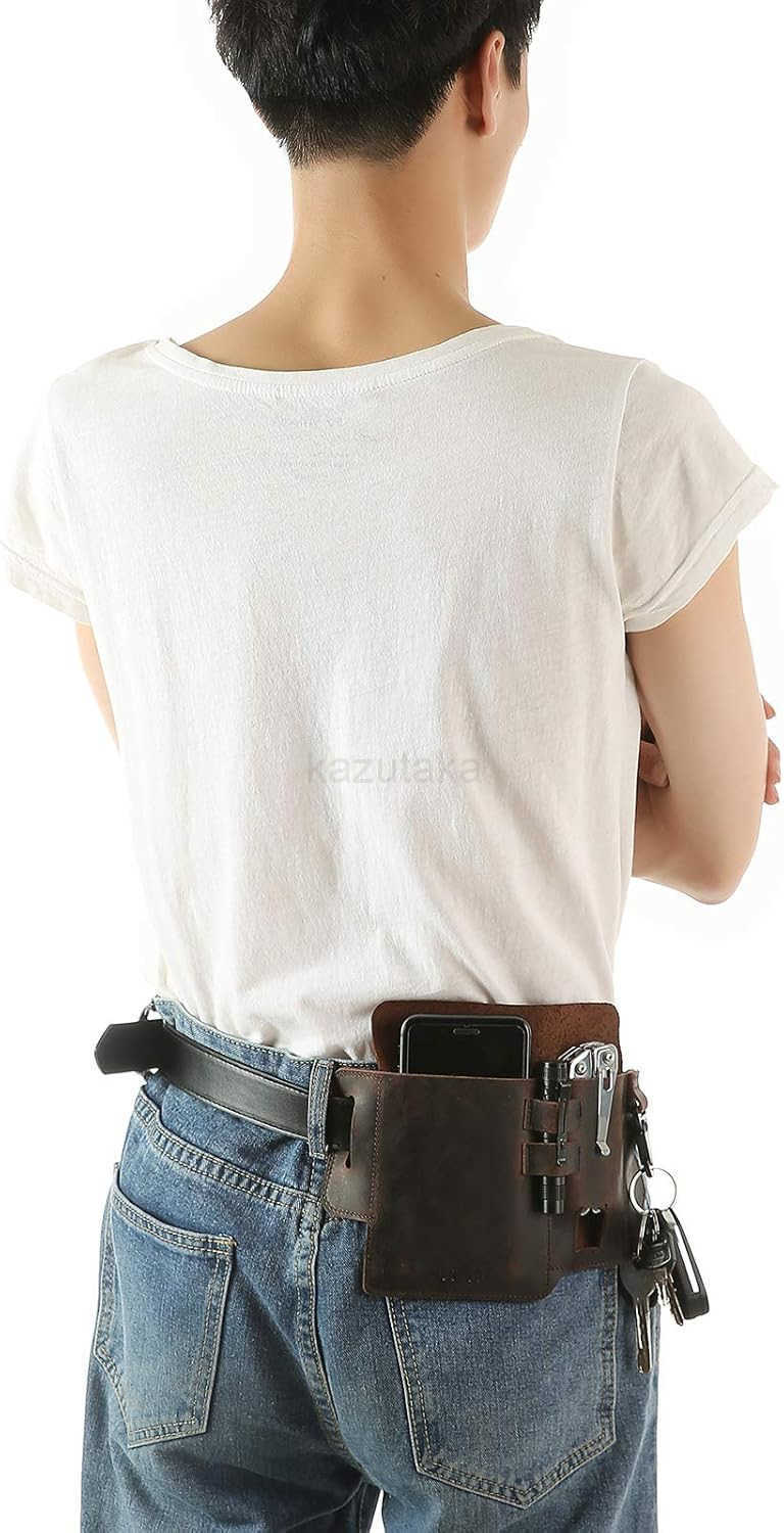 Outdoor Running Leather Cell Phone Holster for BeltMultitool Sheath with Key HolderExercise Waist Bag Compatible With Iphone 11 8 X 7 6 5s in Running 