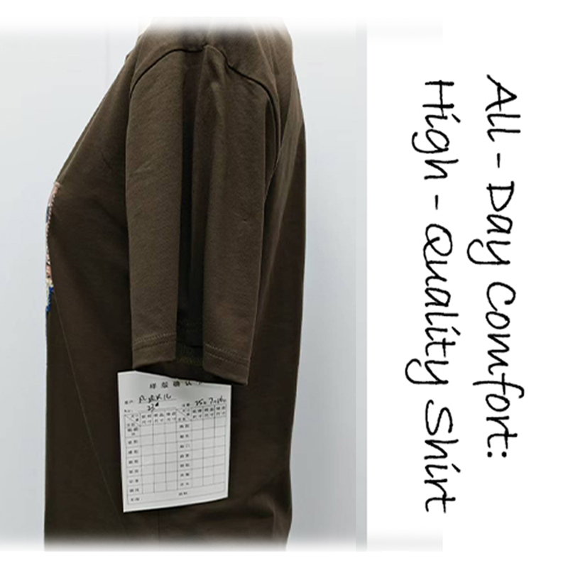 T-Shirt Brown Short - Sleeve T - Shirt with Retro Patchwork Pattern, Fashion Trendy Casual Top