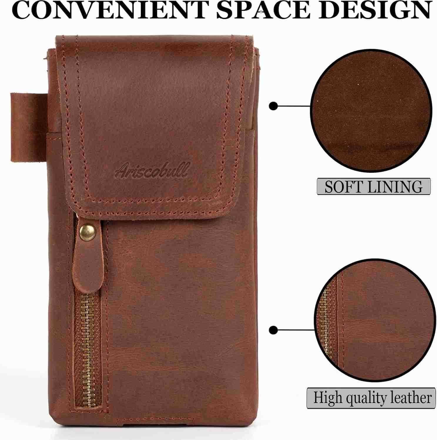 Leather Phone Holster Genuine FullGrain Buffalo Leather Cell Phone Holsters for iPhone 16 15 14 13pro S24 S23 S227 X 35 Coffee Z250910