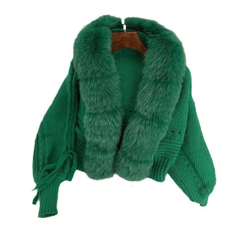 Designer Clothing 2025 Knitting Cardigan Placket Coat Casual Real Fox New Fashion Short Warm 2024 Winter Women Knitted Jacket With Natural Fur Luxury 