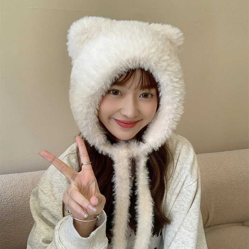 Fashion Cute Bear Ears Winter Hat Woolen Ear Protection Bucket Hat Plush Coldproof Cycling C For WomenXJ250910