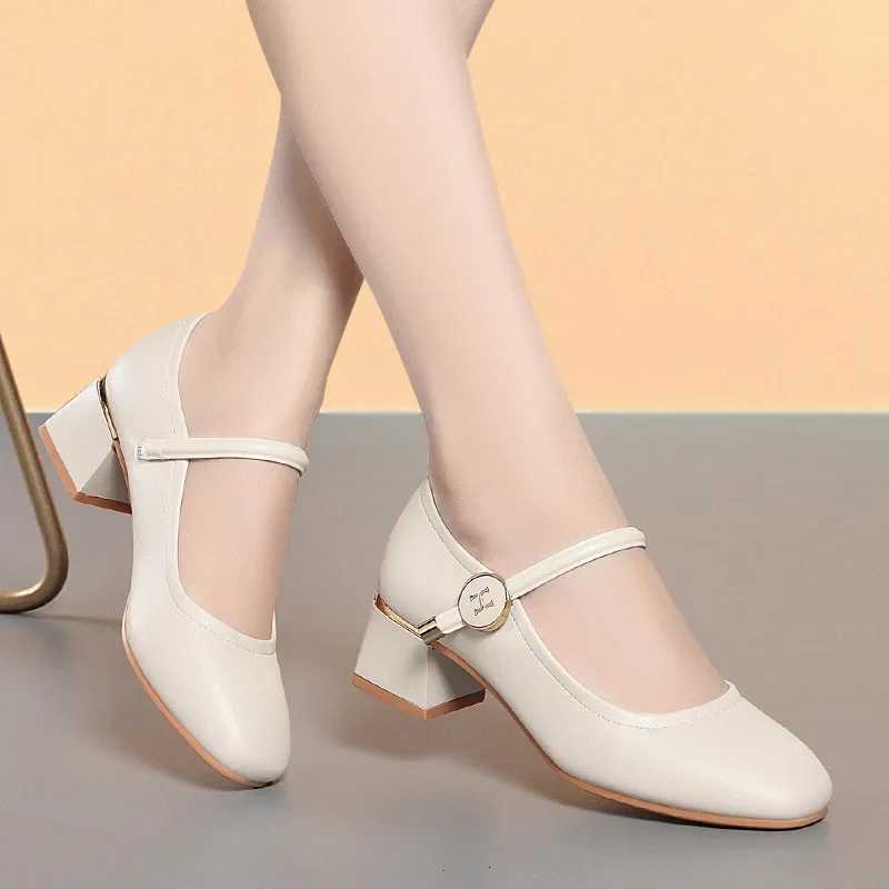 Womens High Heels 2025 Spring Fashion Square Toe Pumps Woman PU Leather Shallow Mouth Mary Jane Womens Shoes Zapatos Mujer W250910