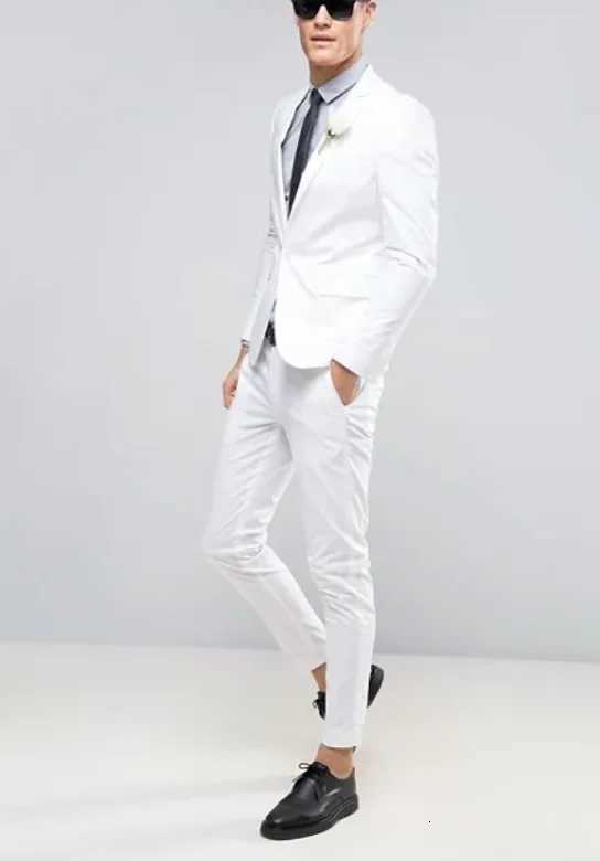 White Two Pieces Mens Suits Slim Fit Groomsmen Wedding Tuxedos For Men Designer Blazers Fashion Back Vent Formal Dress Suit W250910