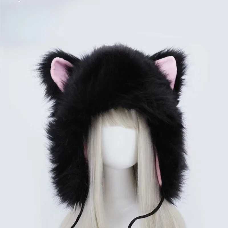Kaii Fluffy Cat Ear Beanies C Funny Anime Hat Plush Faux Fur Cute Animals Performance Cosplay Props Costume Party HatsXJ250910