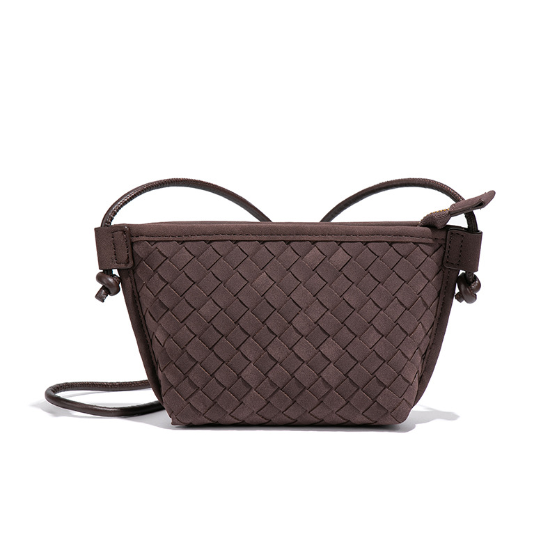 Designer Frosted Material Suede Shoulder Crossbody Vintage Fashion Hundred New Handmade Weaving Small Square Evening Bag 01