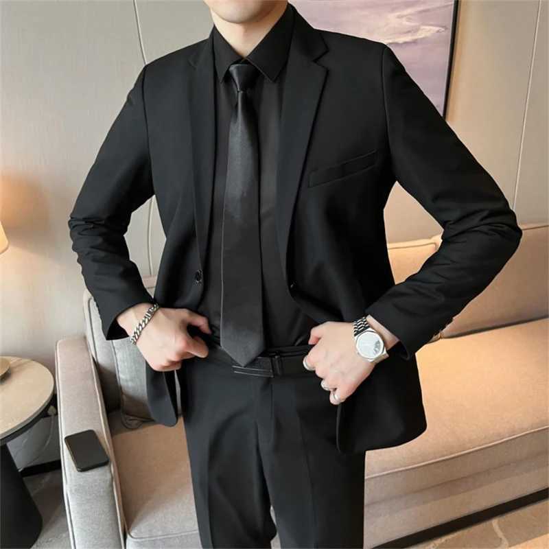 Suits for Men Korean Fashion Long Sleeve Slim Fit Wedding Business Blazer Black Professional Formal Suit Pants Sets Ropa Hombre W250910