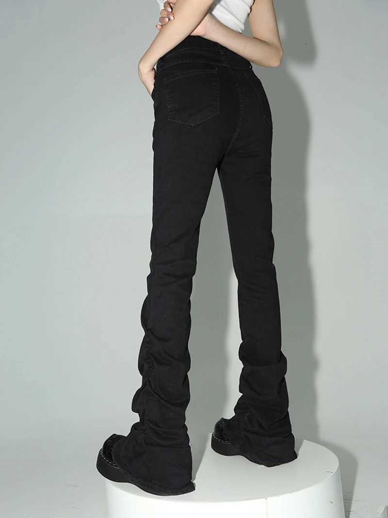 REDDACHiC Stacked Flare Jeans Women Black Trousers Goth Retro Solid Stretch High Rise Boot Cut Pants Japanese Korean Y2k Fashion Z250910