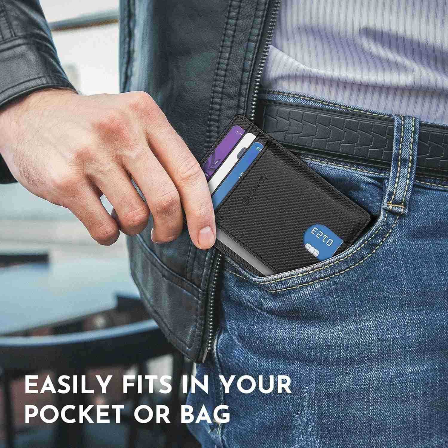 Slim Minimalist Front Pocket RFID Blocking Leather Wallets for Men and Women Peak BlackZ250911