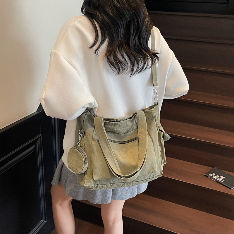 Free shipping designer Solid Color Canvas Bag Shoulder Bag Women Large Capacity Student Commuter Bag Versatile Tote Bag Fashion Simple Crossbody Bag