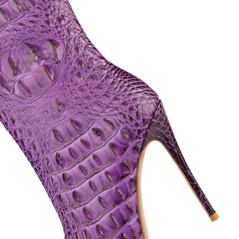 Chengdu Artisan 3D Crocodile Ankle Boots - Stiletto Heel Fashion Boots (Purple/Red/Cream) Custom Color Runway Boots