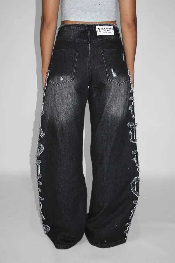 Gothic Style Patchwork Baggy Wash Jeans Fashion Trendy Y2K Straight Jeans Men and Women Universal High Street Wideleg Jeans Z250910