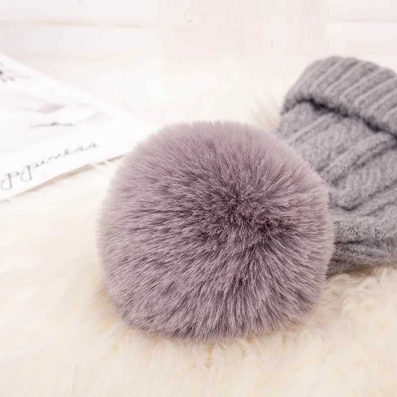 Fashion Warm Knitted Womens Hat Striped Winter Hats For Women Pink Fur Pompom Wool Beanies Thick Skullies C faux Pom pom HatXJ250910