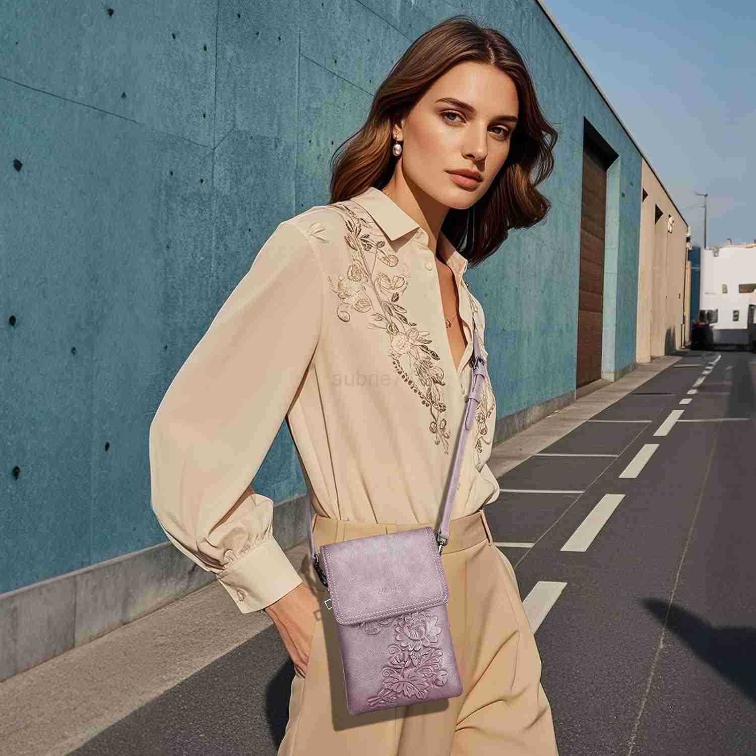 Small Crossbody Bags for Women Trendy Vegan Leather Cell Phone Bag Embossed Flower Design Wallet Purses with StrapZ250910