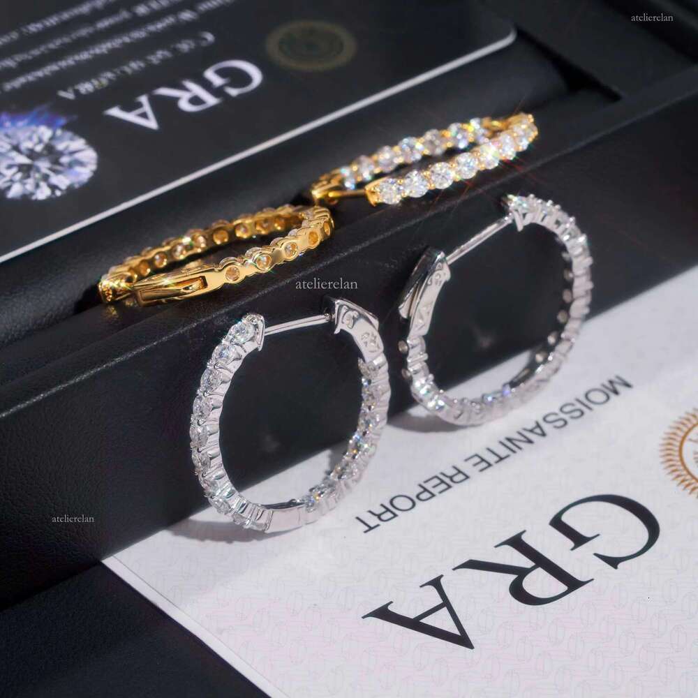 Ready to Ship Hip Hop Jewelry Sier Gold Plated Inner Fully Iced Out Moissanite Stud Hoop Earrings With GRA