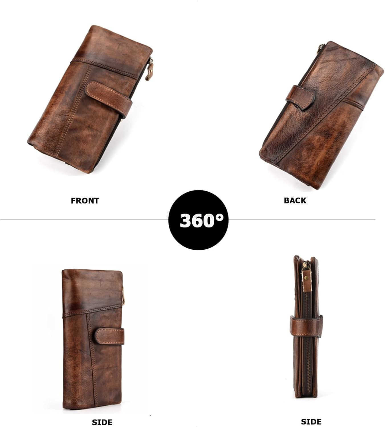 Genuine Leather Long Wallet for Women Vintage Checkbook Wallets with RFID Blocking Card Holder Coffee colorZ250910