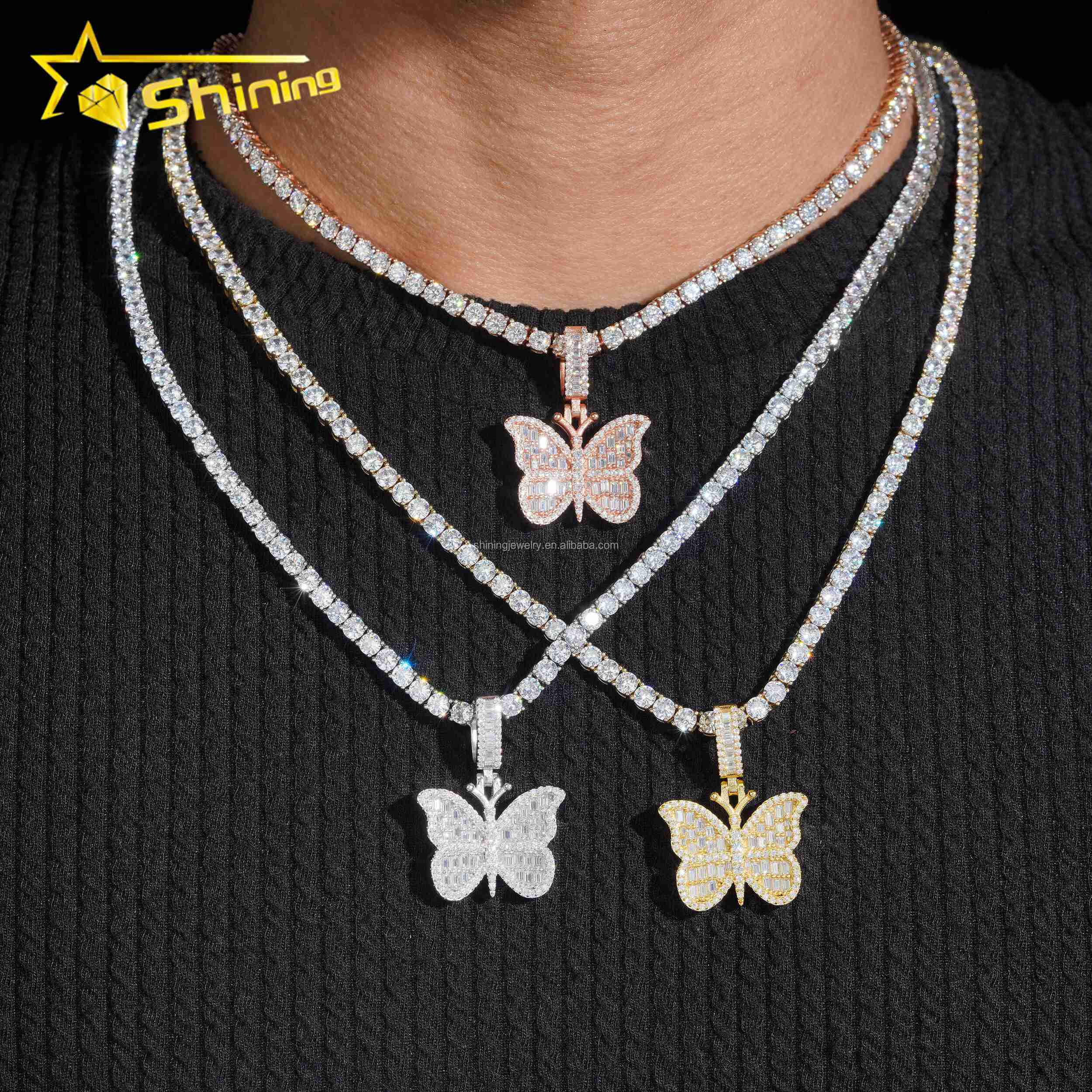 Bulk Stock Elegant Female Cute Style Hot Sale Stylish GRA Certificate VVS1 Moissanite Diamond S925 Silver Butterfly Pendant