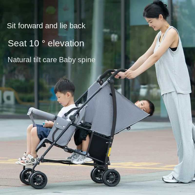 Twin Baby Stroller Can Sit and Half Recline Children Stroller Front and Rear Double Seat Lightweight Folding Double Pram W250910