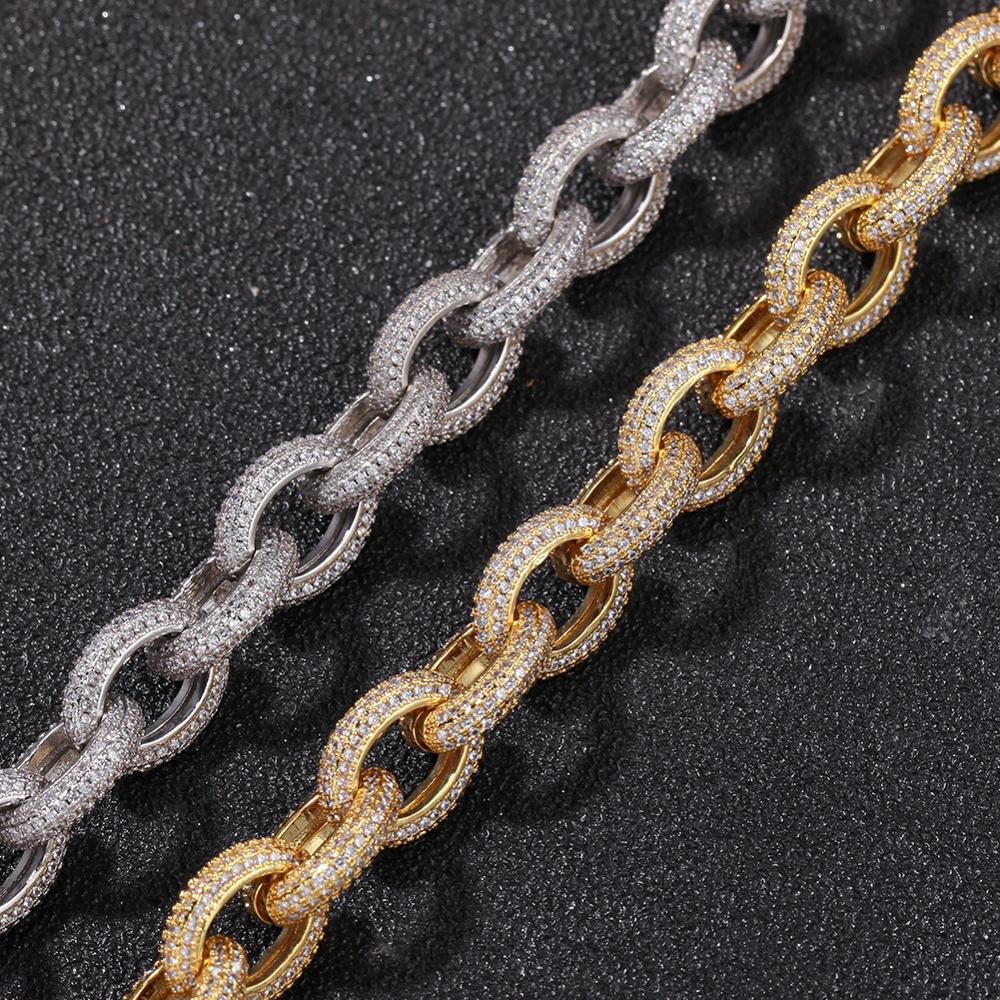 12mm Hiphop Full Iced Out O Shape 18K Gold Plated Rolo Chain for Mens Jewelry