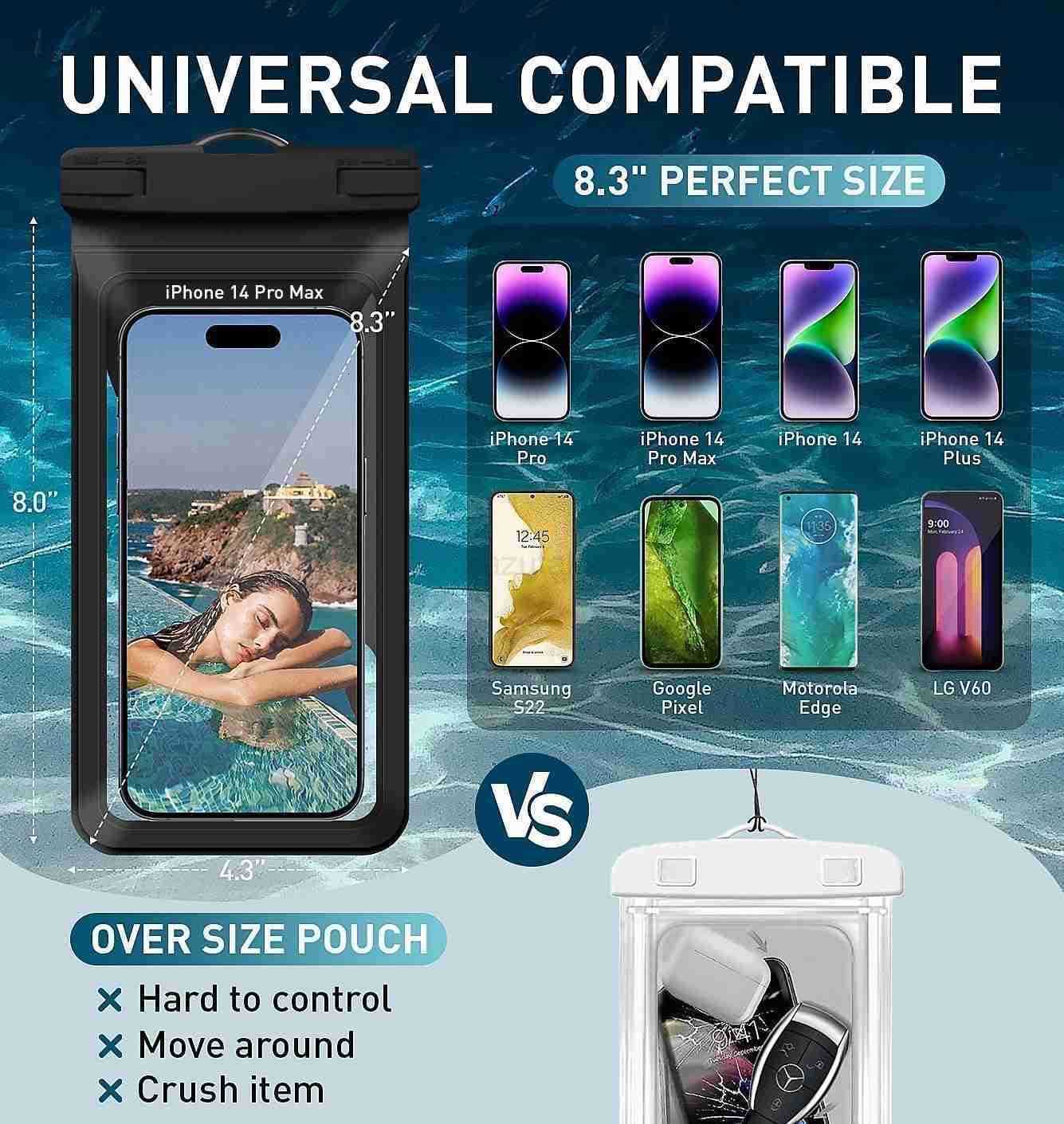 Waterproof Phone Pouch with Inside Card Bag Large Waterproof Case for iPhone 16 15 14 13 Pro MaxIPX8 Certified Lightweigt Cellphone Dry Bag Beach Crui