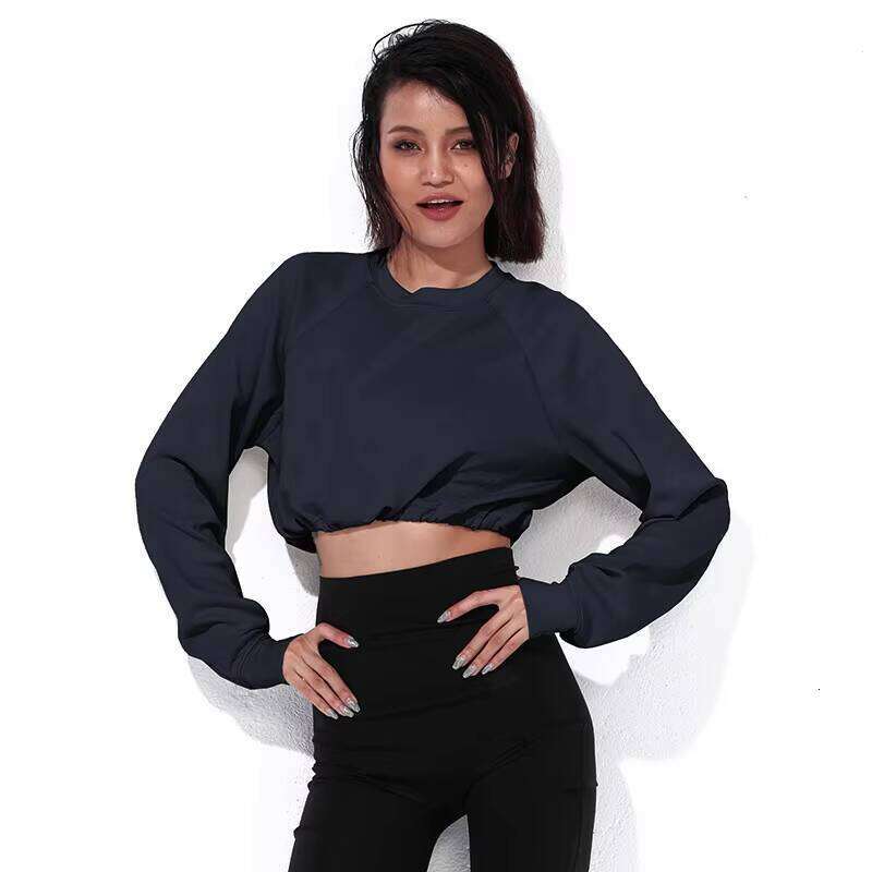 High-Quality Air Layer Drawstring Raglan Street Style Sweatshirt Women's Long Sleeve Crop Top