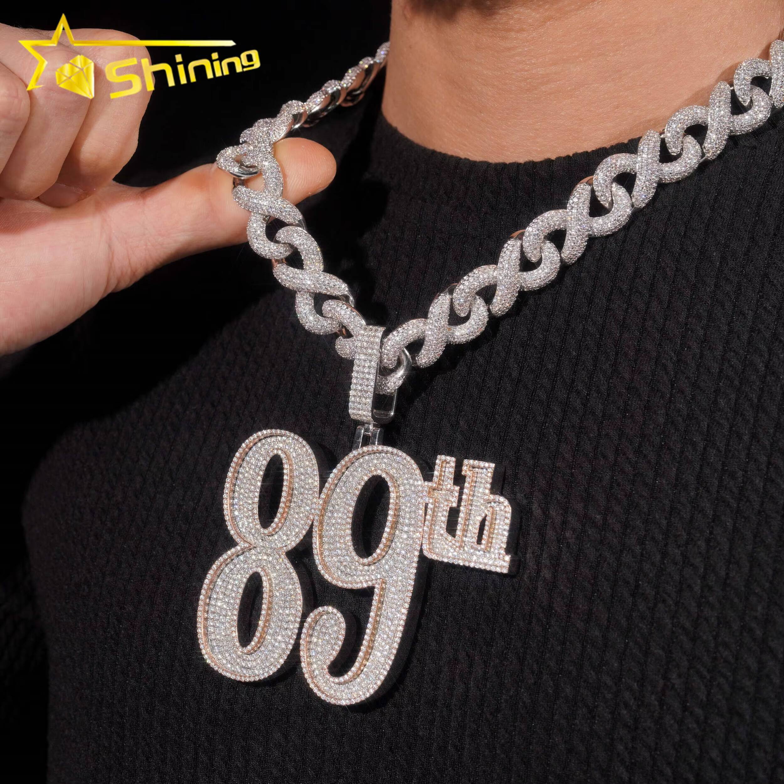 Hip Hop Mossanite Pendant Custom Letter Number Pendant S925 Sterling Gold Plated Iced Out VVS Moissanite Diamond Pendant