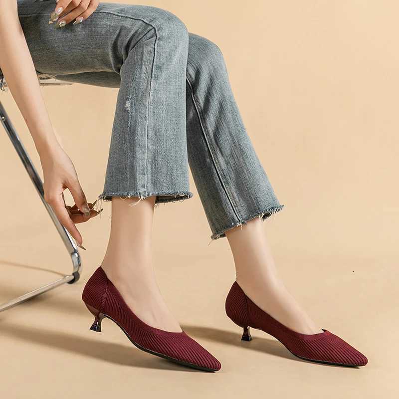 Womens large shoes 2025 highheeled shoes solid color knitted breathable rubber antiskid sole spring and autumn latex insole W250910
