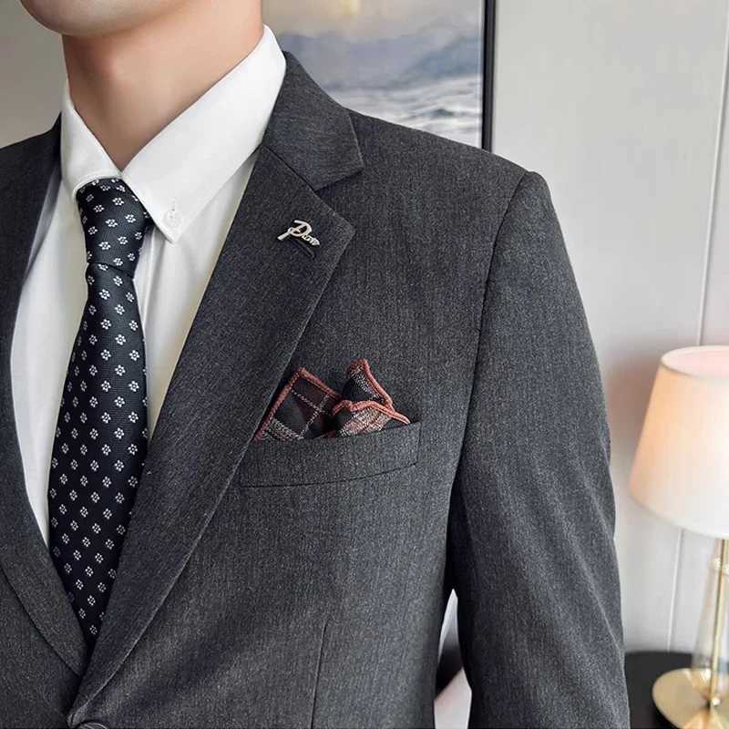Jacket Pants High End Brand Boutique Solid Color Mens Casual business office Suit Groom Wedding Dress Party Blazer Trousers W250910
