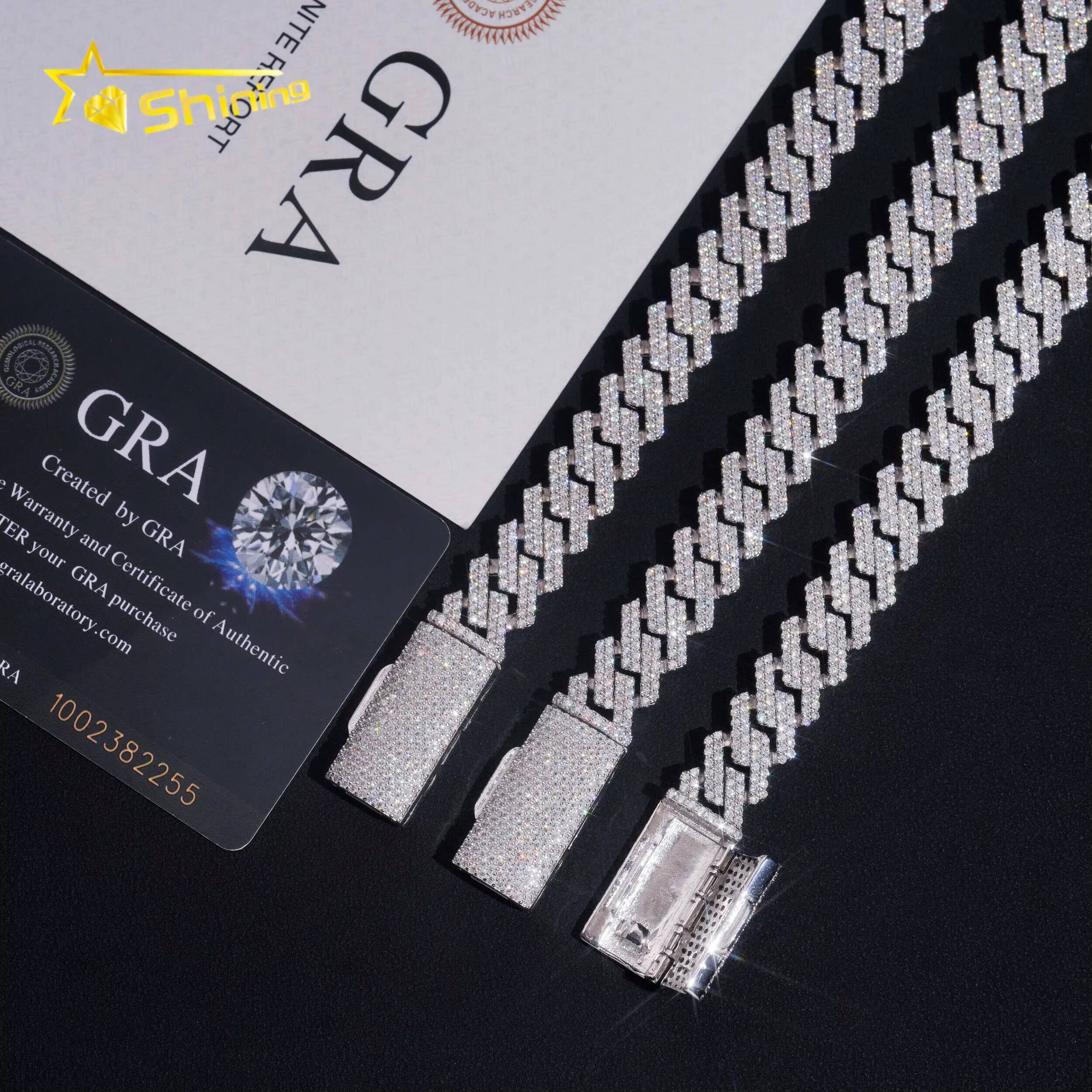 Men Iced Out Silver 925 Necklace Fine Jewelry 12MM 2 Rows Moissanite Miami Cuban Chain Custom Hip Necklace