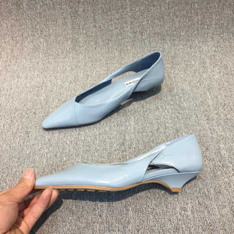 Shoes for Woman 2024 Comfortable Womens Summer Footwear Moccasins Blue Low Heel Elegant Pointed Toe High Quality Popular Young W250910