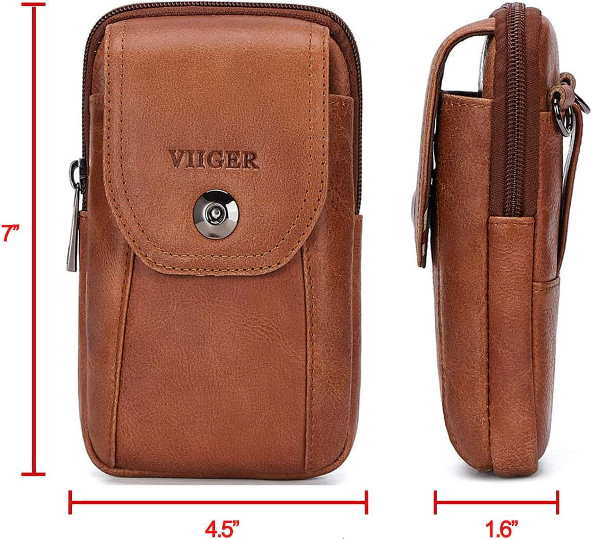 Genuine Leather Cell Phone Holster Magnetic Cover Belt Clip Pouch Compatible for iPhone 16 Pro Max Case 15 Pro Max S25 Ultra with Belt Loop Crossbody 