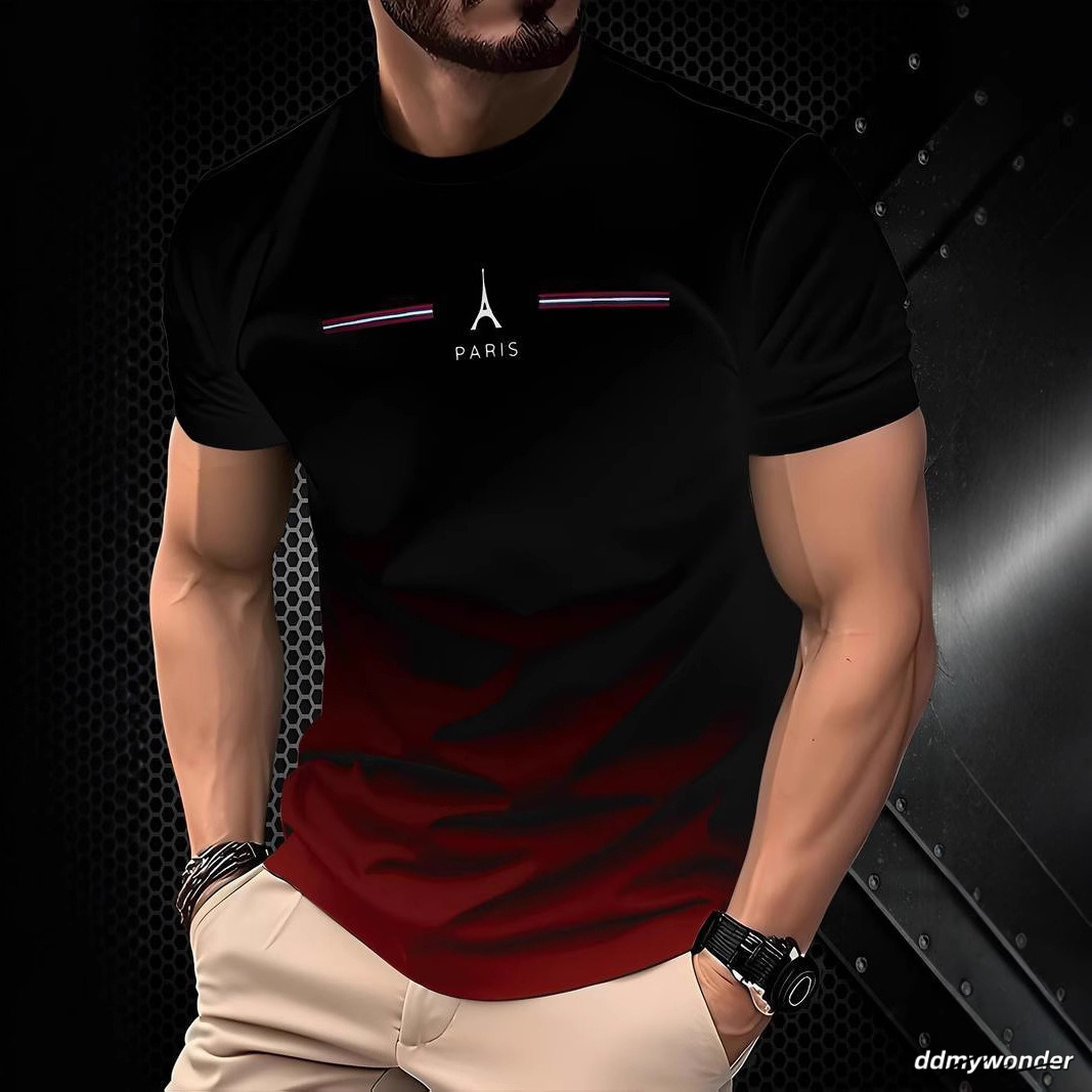 3D Digital Color Gradient Printing Mens T-Shirt Summer American Round Neck Top 250710 ddmywonder ddmywonder ddmywonder ddmywonder