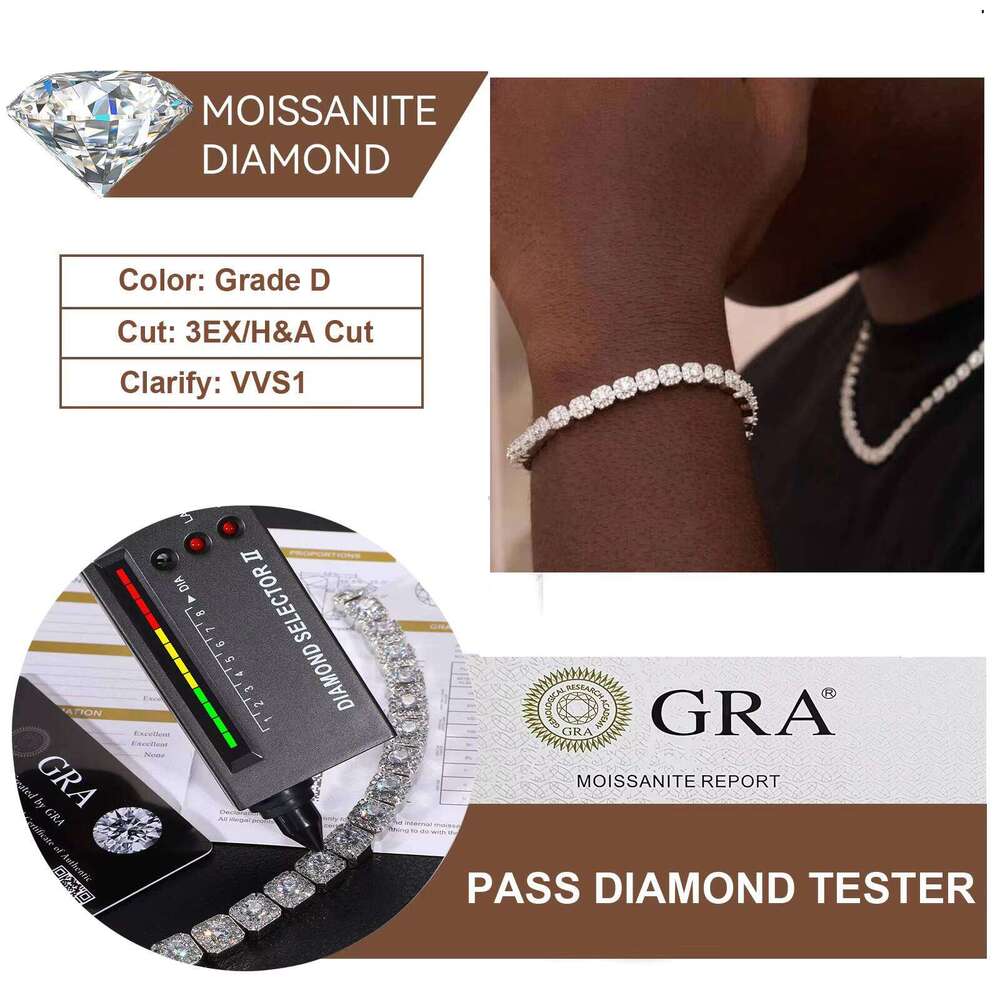 Iced Out Dia Hip Hop Jewelry Real Sterling Sier 6mm Vvs Moissanite Factory Outlet Men Link Chain Bracelet For Party