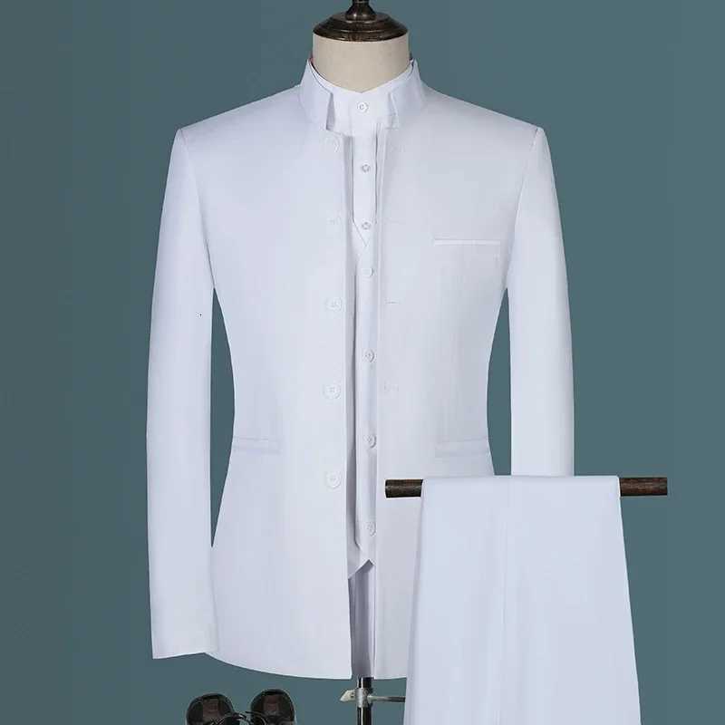 Stand Collar Men Blazer Pants Business Mens Wedding Suit Jacket Coat Trousers Waistcoat High Quality Slim Dress Set W250910