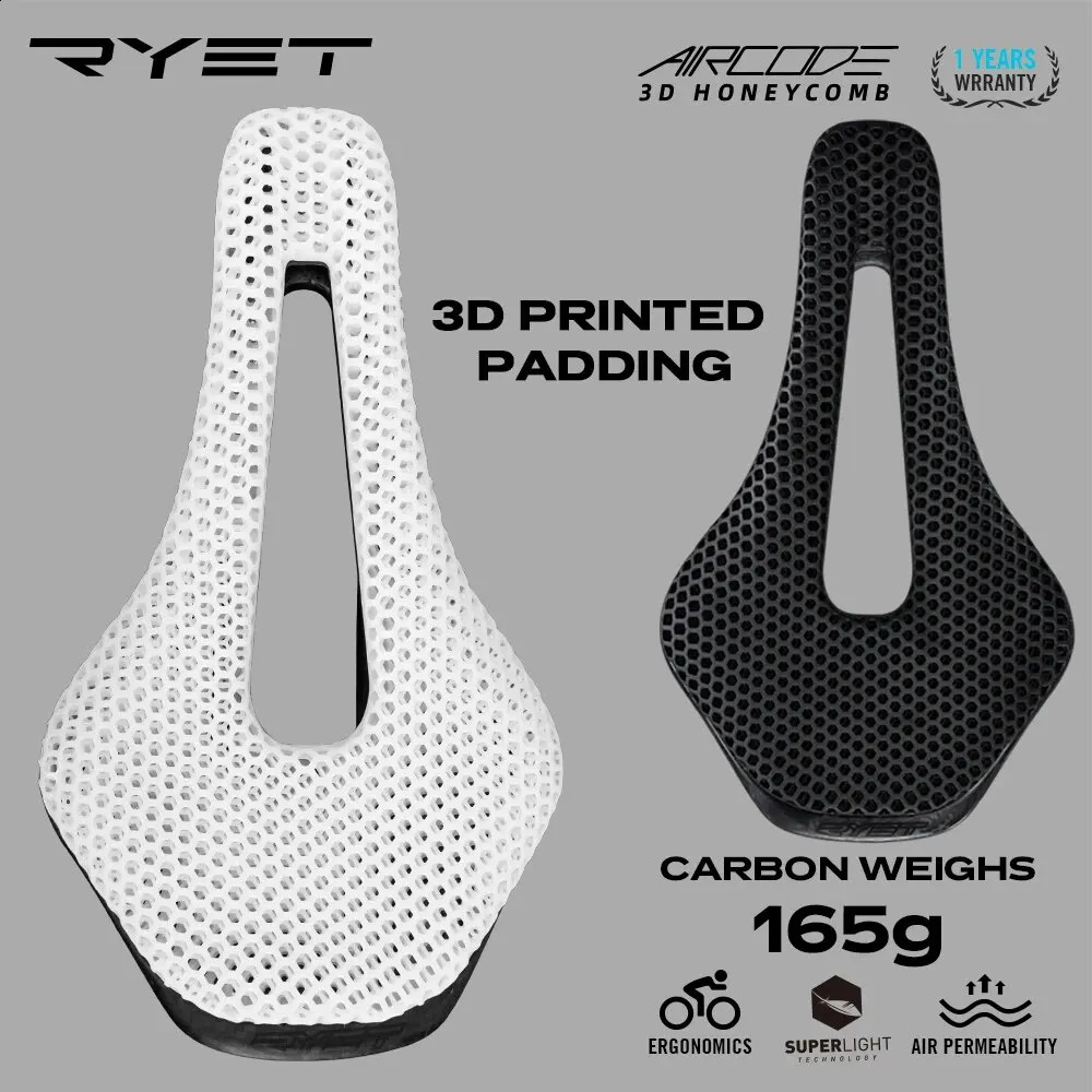 RYET 3D Printed Bike Saddle Ultralight Carbon Fiber Hollow Comfortable Breathable MTB Gravel Road Bicycle Cycling Seating Parts 250909