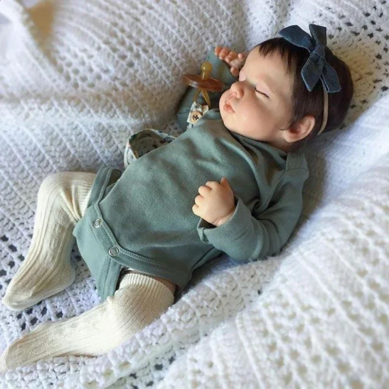 49CM Full Body Silicone Vinyl born Baby Dolls Lifelike Reborn Loulou Sleeping Soft Touch with 3D Painted Skin Visible Veins 250909