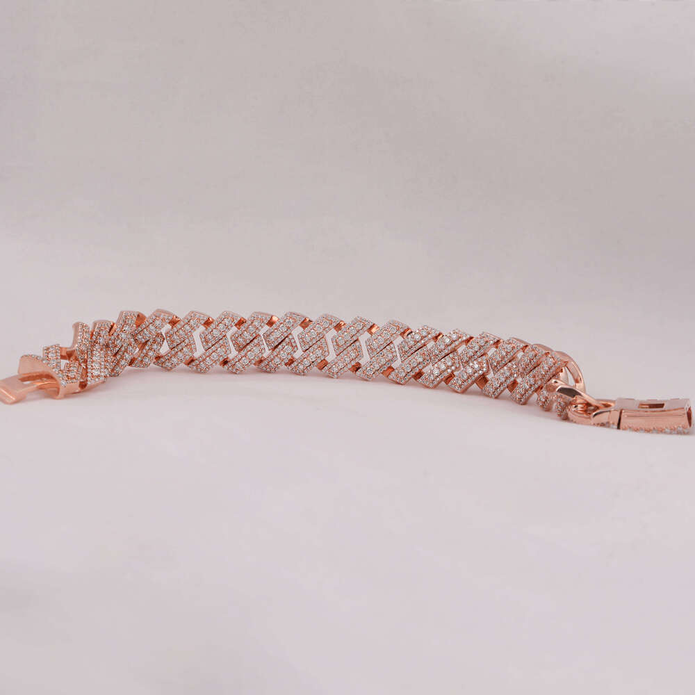 Rose Gold Plated Moissanite Cut Dia Men's Full Iced Cuban Link Chain Bracelet Hip Hop Rapper Style Men Gift