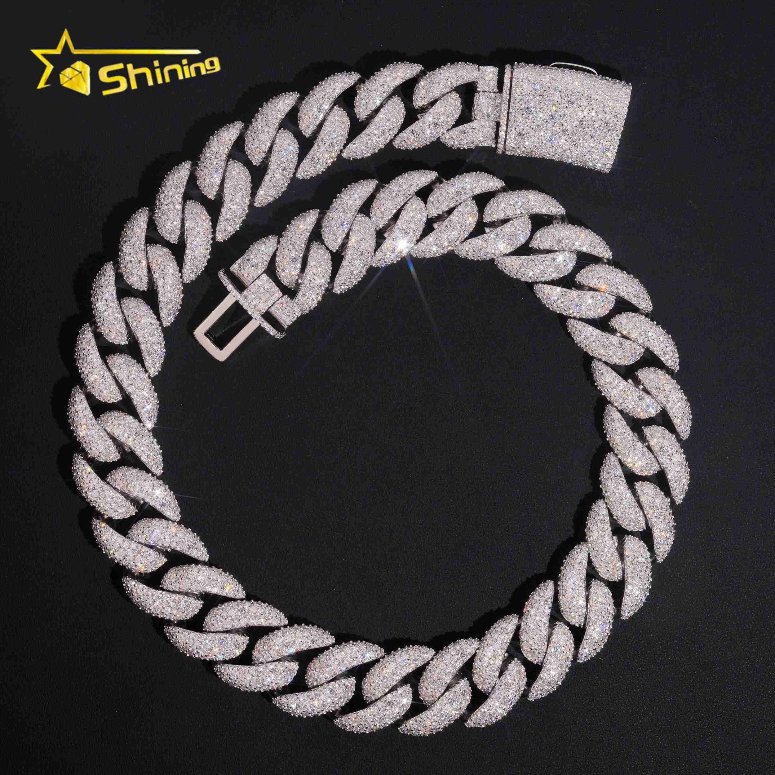 Big Heavy Cuban Chian Vvs Moissnaite Iced Out Jewelry Sterling Silver 925 White Gold Plated 24mm Mens Mosaic Hip Hop Necklace