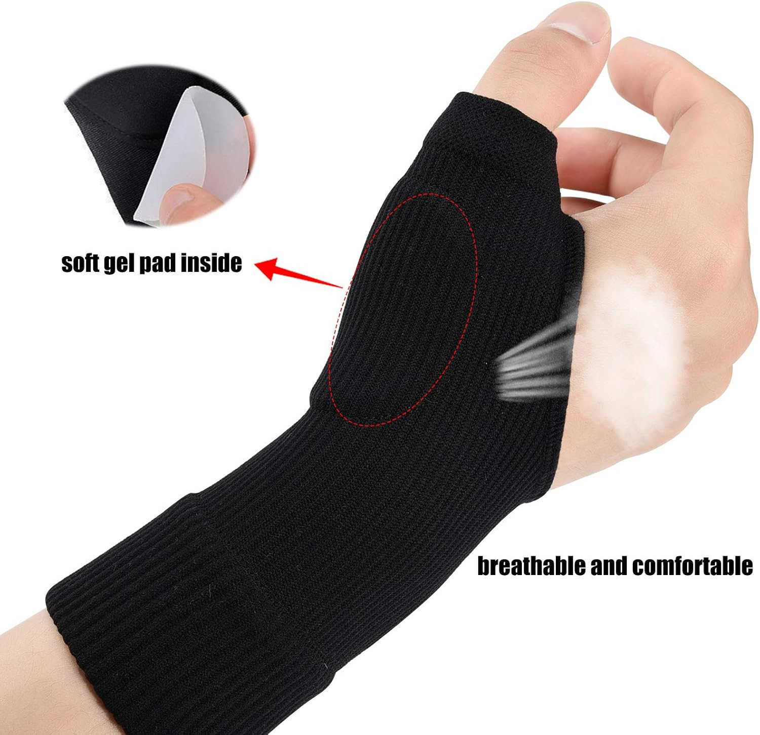 Wrist Thumb Compression Arthritis Gloves1 PairBreathable Wrist Support Brace Fingerless Glove with Gel Thumb Injury PadsComfortable Carpal Tunnel Slee