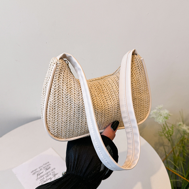 Summer Luxury Bag Straw Bag For Women New Free Shipping Vintage Designer Bag Color Block Handbag Versatile Underarm Woven Bag Trendy